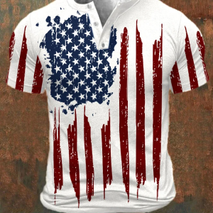 Men's Printed Button Neck Short Sleeve T-Shirt