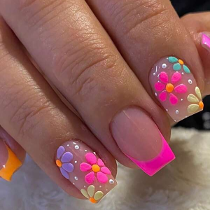 Transform Your Nails With 24pcs Short Square Flower Pattern Full Cover Fake Nail Kit