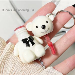 New Little Bear Paradise Mirror Lip Glaze White Bear 6 Color Keychain Lipstick Student Affordable 6 Color Factory