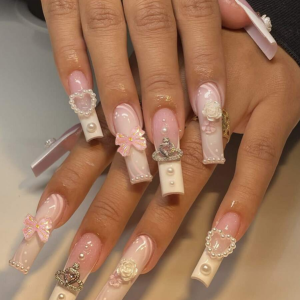 Elevate Your Style With 24pcs Long Coffin Bow Decor Full Cover Fake Nail Kit