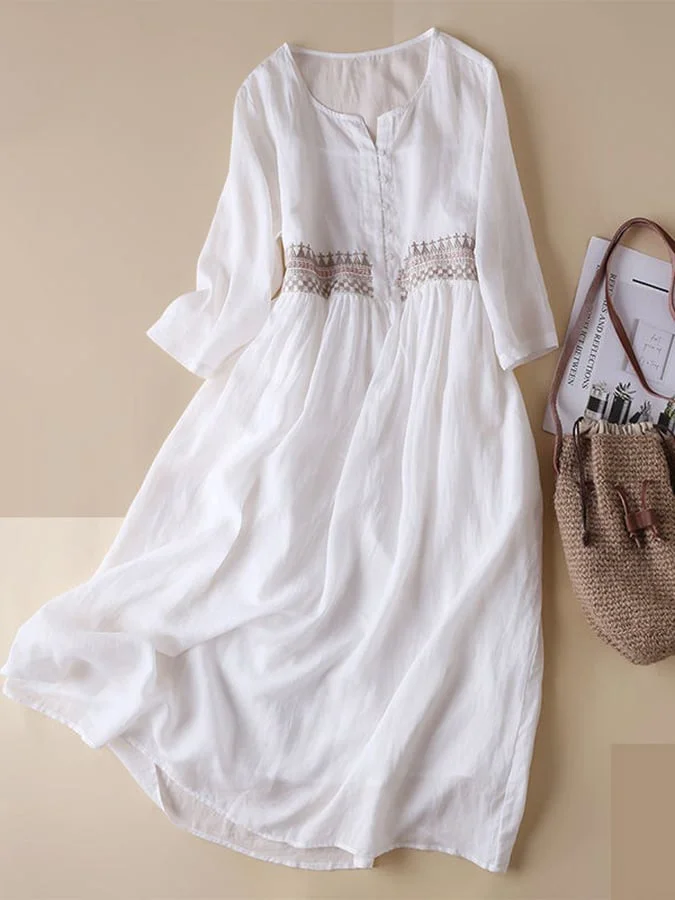 Cotton and linen embroidered dress