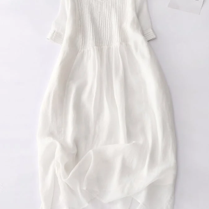 Elegant pleated loose cotton linen dress