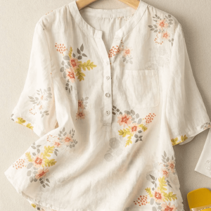 Cotton And Linen Art Retro Versatile Short Sleeved Shirt