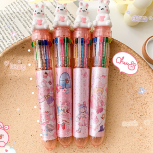 Cartoon ten color ballpoint pen Press type high appearance level silicone rebound school supplies multi-color neutral pen cute