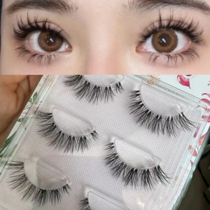 Clear Stem False Eyelashes Natural Simulation Crossed Dense Eye Tail Lengthening 3 Pair Pack