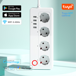 Tuya European Standard RH-EU411-4U-WIFI Doodle Smart Row Plug German Standard WIFI Power Board Surge Protector ZIGBEE Home Switch Row Socket