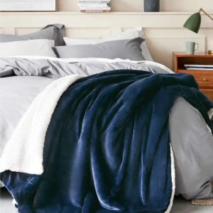 Bedsure Sherpa Fleece Blanket Plush Blanket Fuzzy Soft Blanket Microfiber King Size Navy Blue Woven Winter Bamboo Fiber 0.5-1 Kg