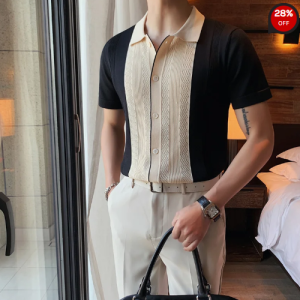 Summer mens short-sleeved knit Polo shirt black