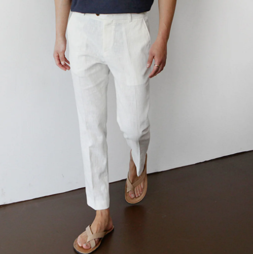 Gentlemen classic plain and breathable cotton linen pants