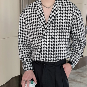 Casual Double-breasted Plaid Lapel Shirt