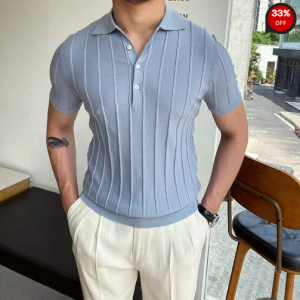 Gentleman classic knit polo shirt blue