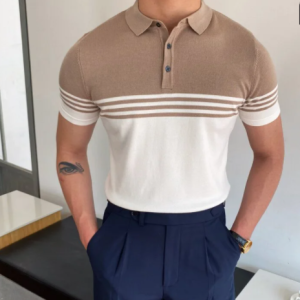 Gentlemen knit color block polo shirt