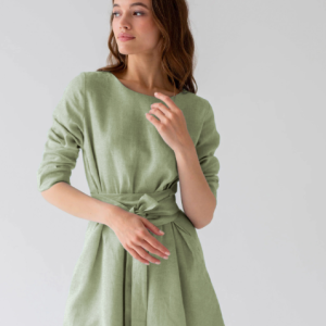 Explosive wash cotton dress fashion with high sense with belt long sleeve skirt casual skirt women