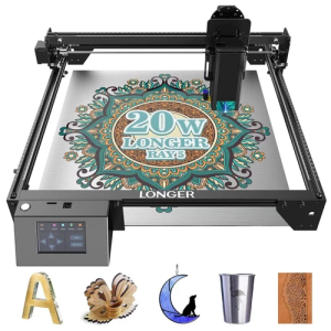 LONGER RAY5 20W laser engraving cutter, fixed focus, 0.08 x 0.1mm laser dot, color touch screen, 32-bit chipset, supports APP connection, 375 x 375mm