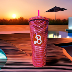 LKX New Pink Barbie Mug with Straw Barbie Movie Peripheral Carry-On Cups