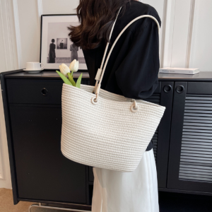 Leisure Hundred large-capacity woven women's bags 2023 new Korean version of the spell single shoulder bag straw bag hand carry Tote bag