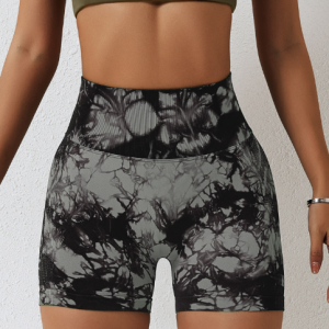 Europe and the United States cross-border tie-dye seamless high-waisted tummy-tightening yoga shorts peach lifting hip tight sports fitness shorts