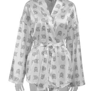 2023 Europe and the United States new V-neck long-sleeved shorts printed pajamas suit casual cardigan loose sense of ladies homewear