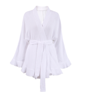 Summer Europe and the United States long-sleeved pajamas crepe cotton fashion ruffled robe shorts suit loose cross-border home wear female