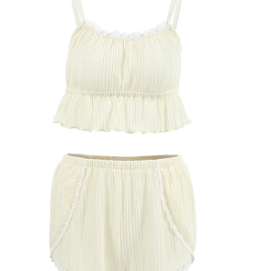 discount Summer Europe and the United States long-sleeved pajamas crepe cotton fashion ruffled robe shorts suit loose cross-border home wear female