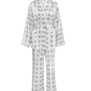 Summer new Europe and the United States simulation silk pajamas cardigan robe pants suit loose animal print home wear ladies