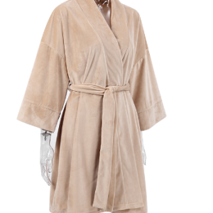 Autumn Europe and the United States new knitted robe crystal velvet cardigan women's pajamas wholesale seven-minute sleeve bathrobe warm loose