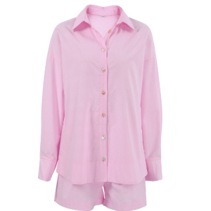 2023 Summer Europe and the United States long-sleeved shorts pajamas wholesale cotton and linen ladies loose fashion cross-border home clothing two-pi