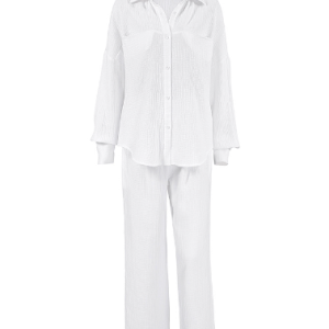 Autumn Europe and the United States long-sleeved double gauze shirt pajamas new pants suit fashion cross-border home wear female