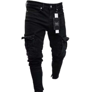 European and American hot-selling elastic men's jeans on Amazon, trendy knee ripped, zipper, slim-fit trousers.