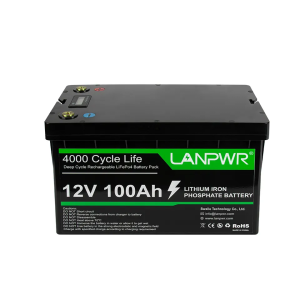 LANPWR 12V 100Ah LiFePO4 Lithium Battery Pack Backup Power, 1280Wh Energy, 4000+ Deep Cycles, Built-in 100A BMS, 24.25lb light weight, Support in Seri