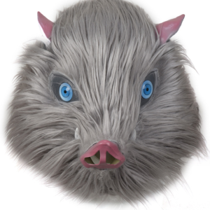 [Halloween Sale]Halloween Latex Mouth Flat Inosuke Mask Spooky Prom Party with Hair Pig Face Headgear