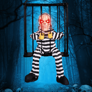 [Halloween Sale]Halloween Cage Ghost Sensor Glow Sound Sensor Glow Sound Prisoner Skeleton Cage Ghost