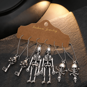 [Halloween Sale]3Pairs Halloween Key Skull Skeleton Drop Earrings Set