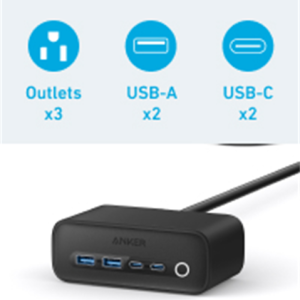 Anker 525 Charging Station, 7-in-1 USB C Power Strip for iphone13/14, 5ft Extension Cord with 3AC,2USB A,2USB C,Max 65W Power Delivery Desktop Accesso