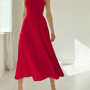 NEW WOMEN'S THICK STRAPS MIDI DRESS