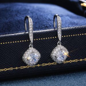 High-end atmospheric square zirconia earrings
