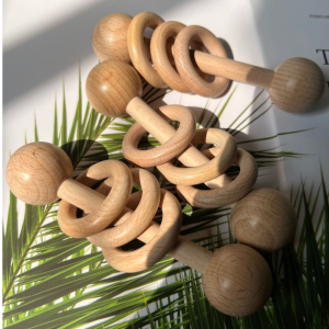 New beech wood children's toys teether baby exercise baby scratch ball rattles interactive puzzle teething stick