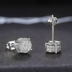 Explosive full diamond hip hop men's earrings micro-bezel set zirconia plating round earrings