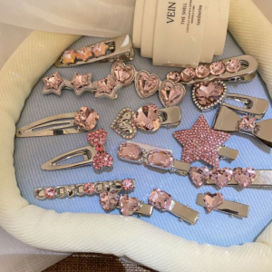 Barbie pink heart star rhinestone hair clips sweet cool girl wind metal bangs side clip new hair card hair accessories