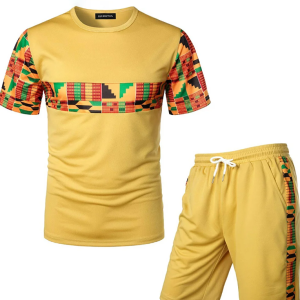 Men's Printed Colorblock T-Shirt and Shorts Set 022
