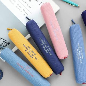 Customized solid canvas pencil pen bag students zipper pouch pencil case for school