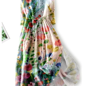 Stylish Elegant Oil Painting Floral Print Dress