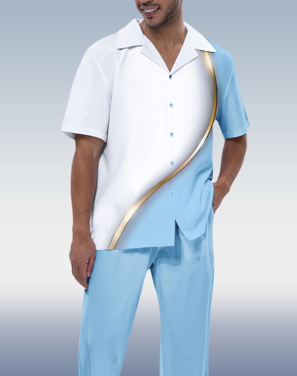 Blue Gradient Short Sleeve Hiking Suit for Men by Suitmens