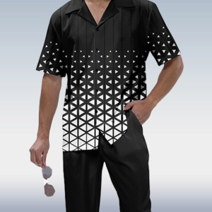 Short Sleeve Walking Suit with Black Cross Design