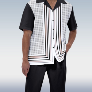 Black Stripe Short Sleeve Walking Suit for Men