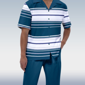 Men's Striped Short Sleeve Two-Piece Suit by Suitmens