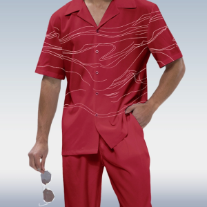 Men's Red Art Print Short Sleeve Walking Suit for Suitmen