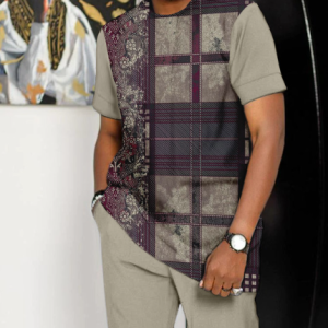 Suitmens Men's Colorblock Short Sleeve Sports Walking Suit -337