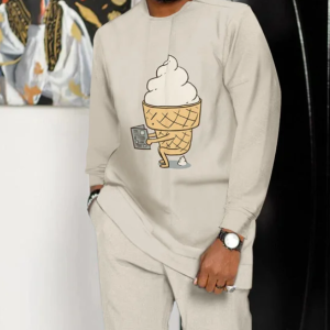 Suitmens Men's Fun Ice Cream Print Long Sleeve Athletic Walking Suit -256