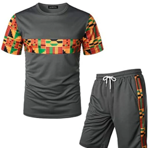 Men's Printed Colorblock T-Shirt and Shorts Set 020